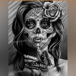 “Serenity” Poster Black & White Sugar Skull by Carissa Rose